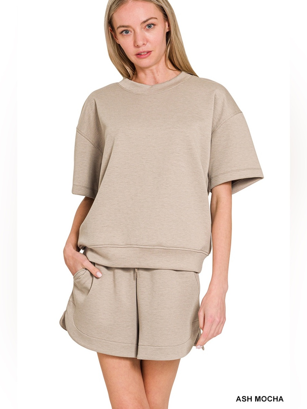 Zenana SCUBA ROUND NECK TOP & DOLPHIN SHORTS SET